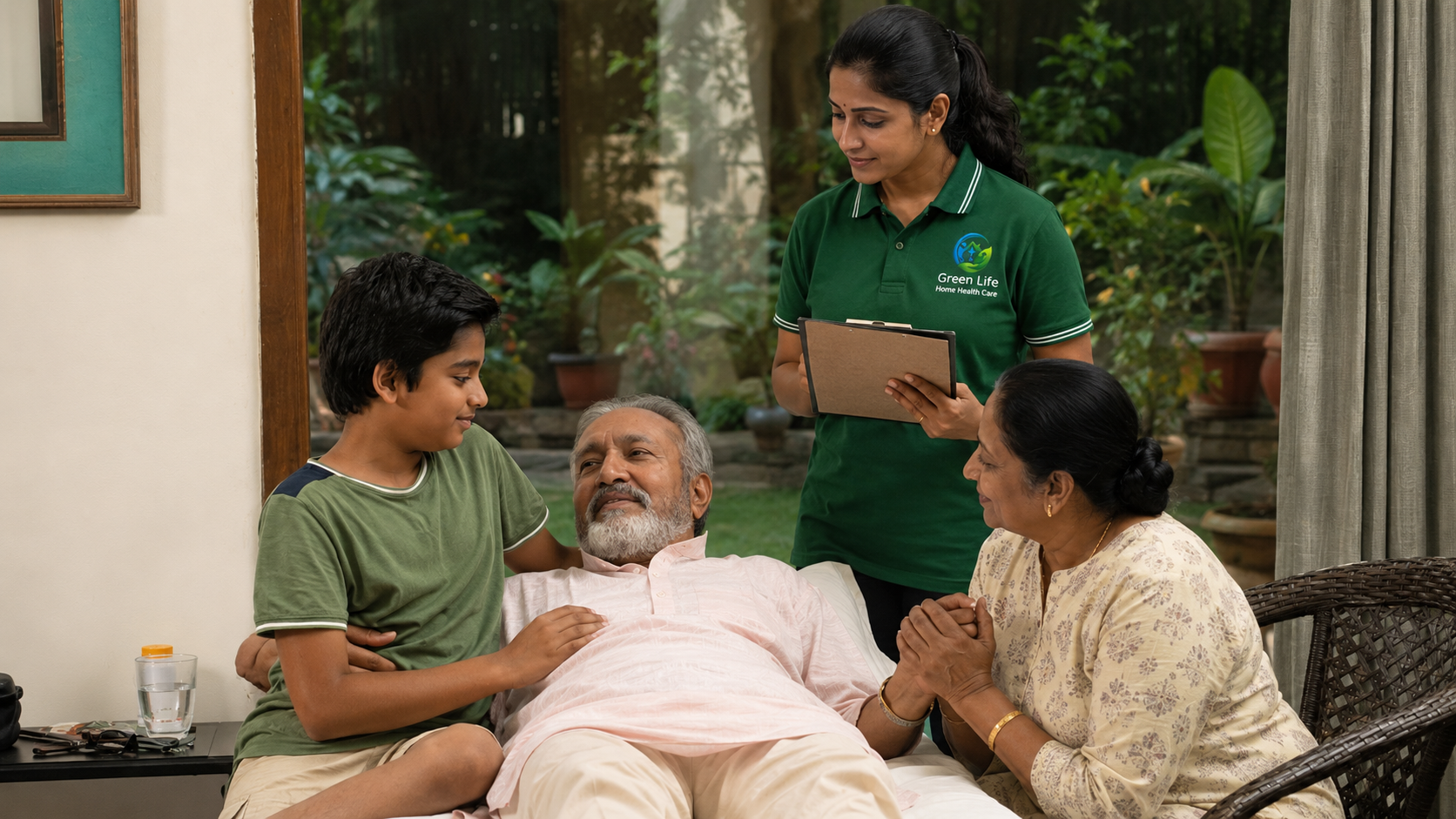 Green Life caregiver supporting a family at home