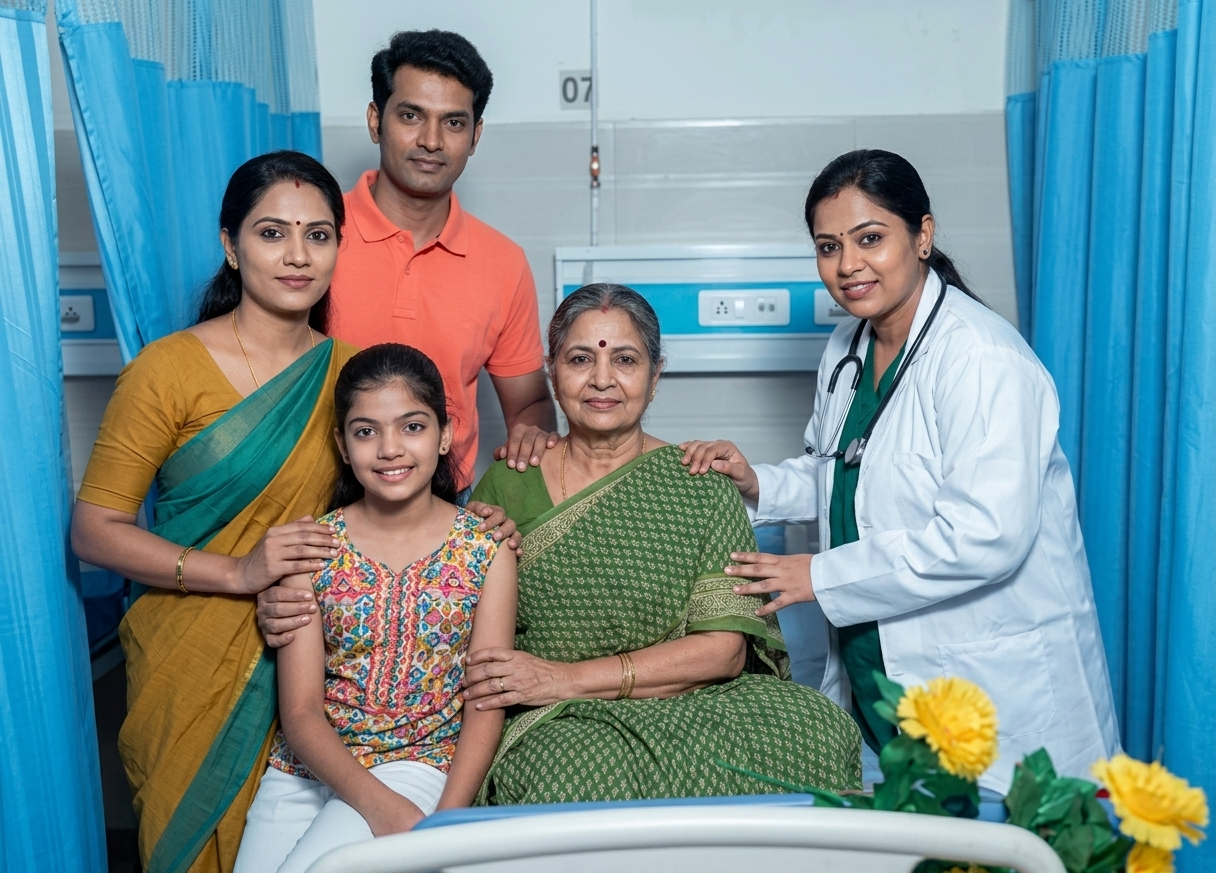 Family with doctor during Green Life home healthcare support